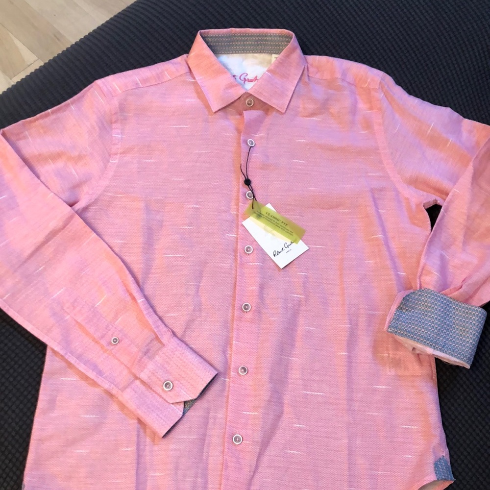 Robert Graham Men’s linen and cotton Pink Button Down Shirt L/S